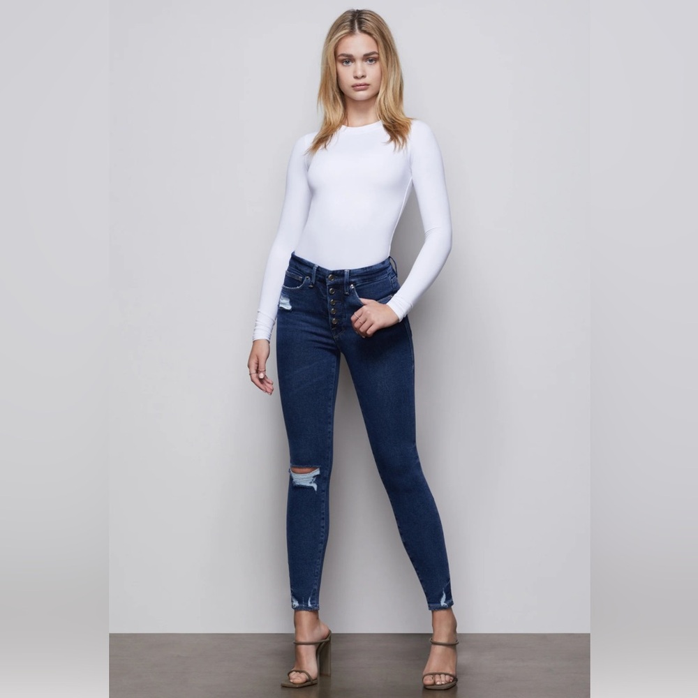 Good American Good Waist Exposed Button High Rise Shaper Jeans 6/28 Blue